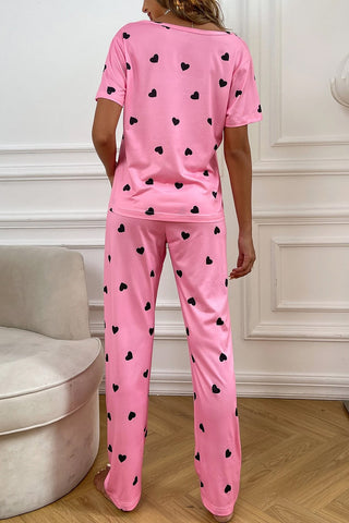Pink Valentines Heart Print Tee & Pants Pajama Set