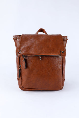 Brown Retro PU Leather Large Capacity Backpack