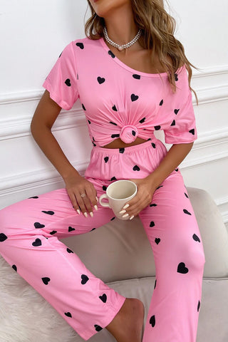 Pink Valentines Heart Print Tee & Pants Pajama Set