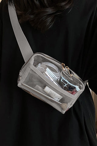Brown Adjustable Straps Zipper Clear Waist Bag